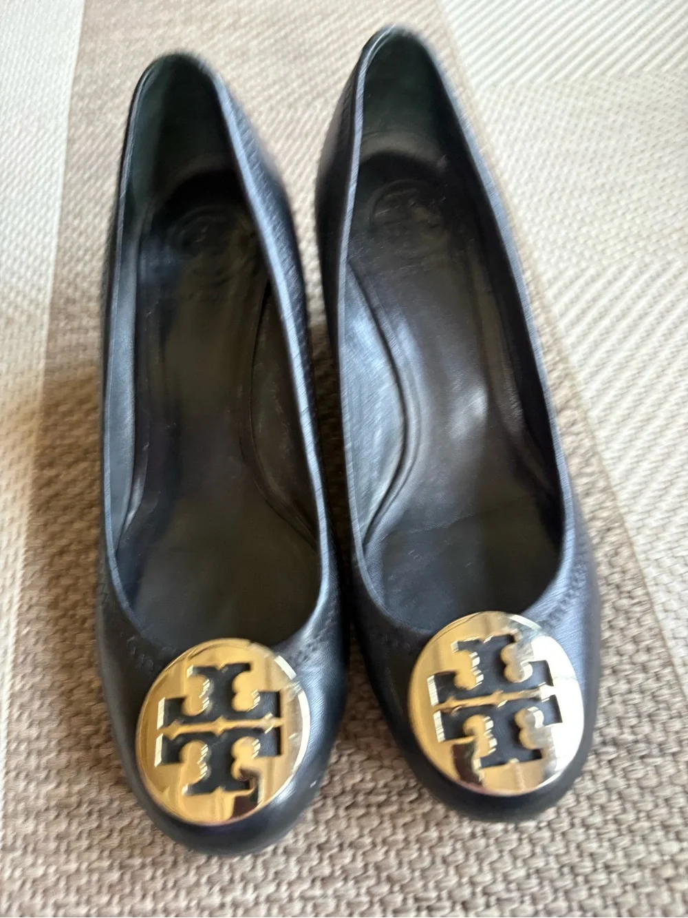 Tory Burch Black Leather Wedge Heels